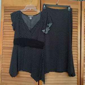 Black and White polka dot skirt set